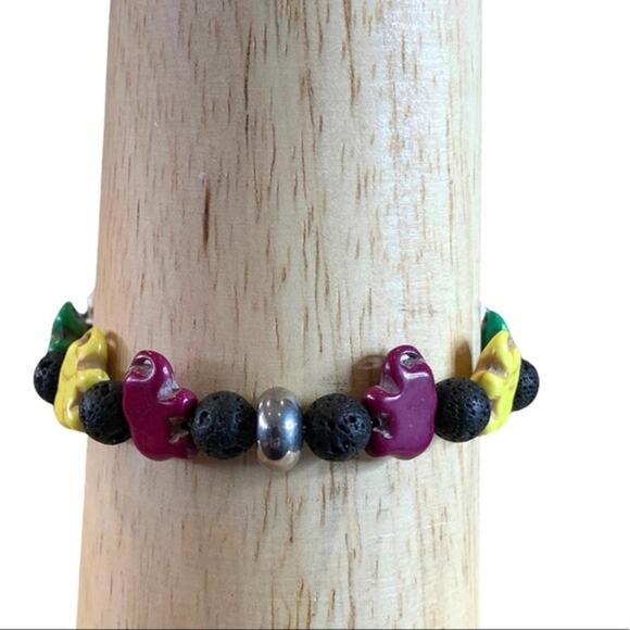 hand crafted stone elephant multi-color stretch‎ bracelet 7.5” not stretched. - Picture 1 of 5